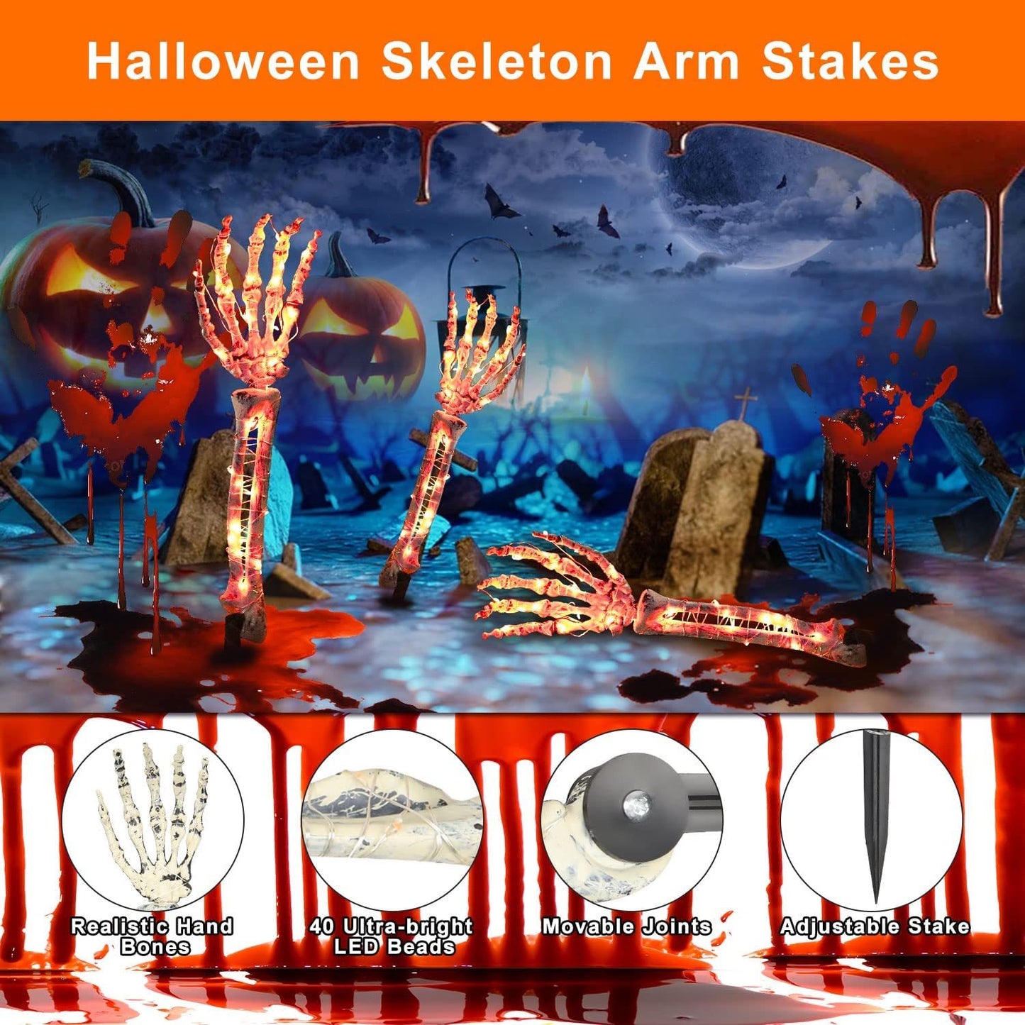 👻🎃Halloween Glowing Skull Hand Bones - 2 Pack