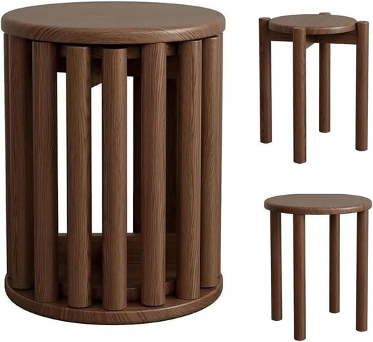 Stackable Wooden Benches Set of 4 - Walnut Round Benches