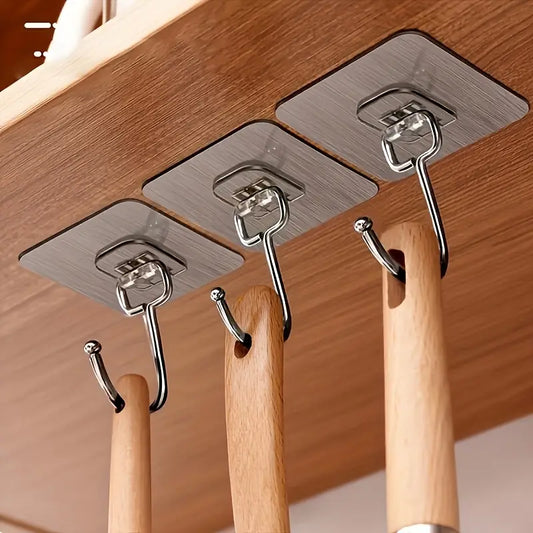 5pcs/10pcs, Strong Wall Hooks, Reusable, No Need For Punching - Waterproof And Oil Resistant, Suitable For Bathrooms